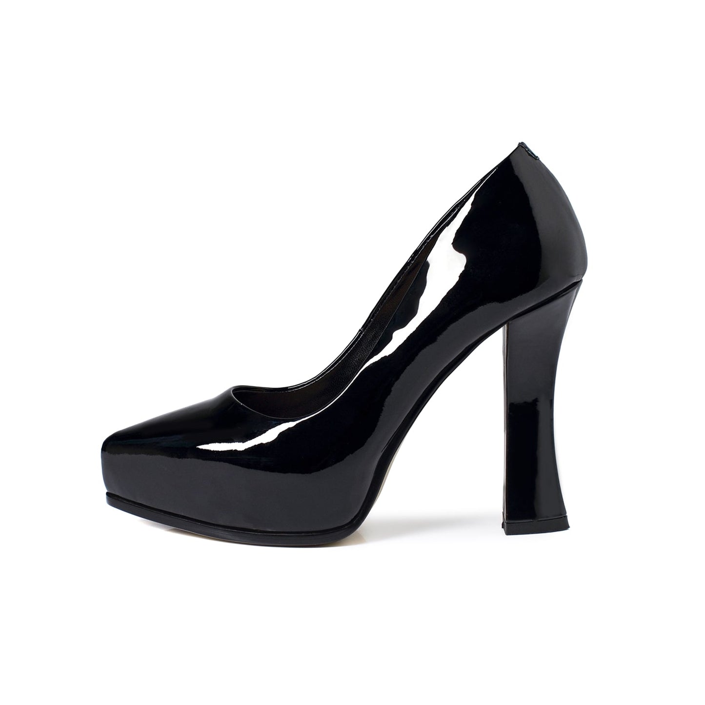 Nine Seven Glossy Patent Leather Women's Pointed Toe High Chunky Heel Handmade Slip On Graceful Pump Shoes