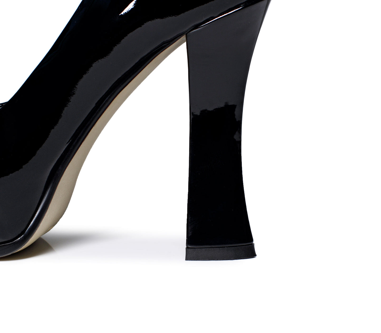 Nine Seven Glossy Patent Leather Women's Pointed Toe High Chunky Heel Handmade Slip On Graceful Pump Shoes