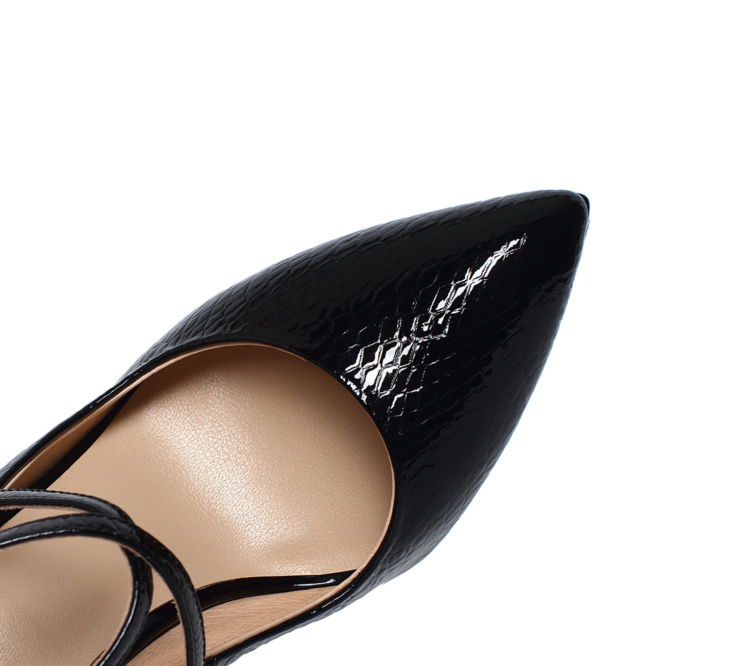 Nine Seven Women's Handmade Genuine Leather High Stiletto Heel Platform Clear Pointed Toe Strap Buckle Pumps with Pendant