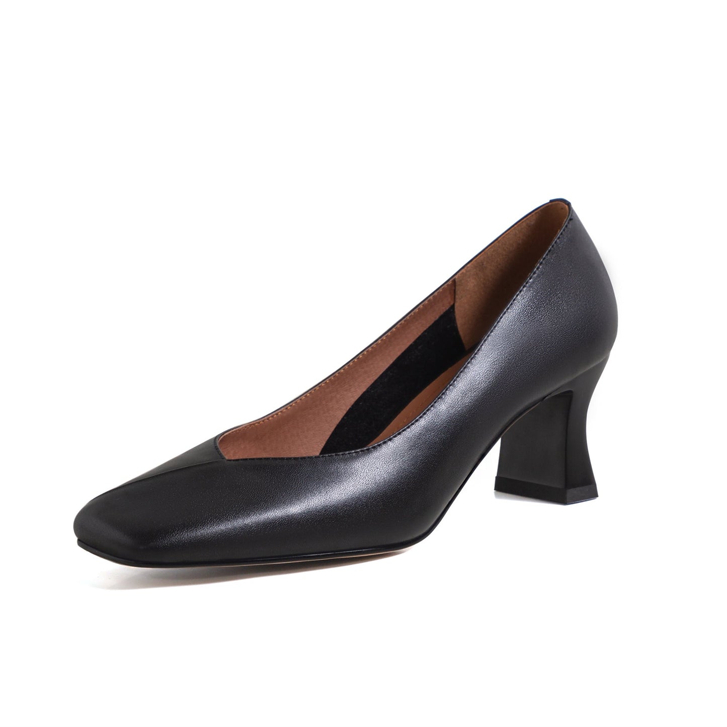 Nine Seven Genuine Leather Handmade Women's Square Toe Unique Mid Heel Slip On Comfortable Pumps