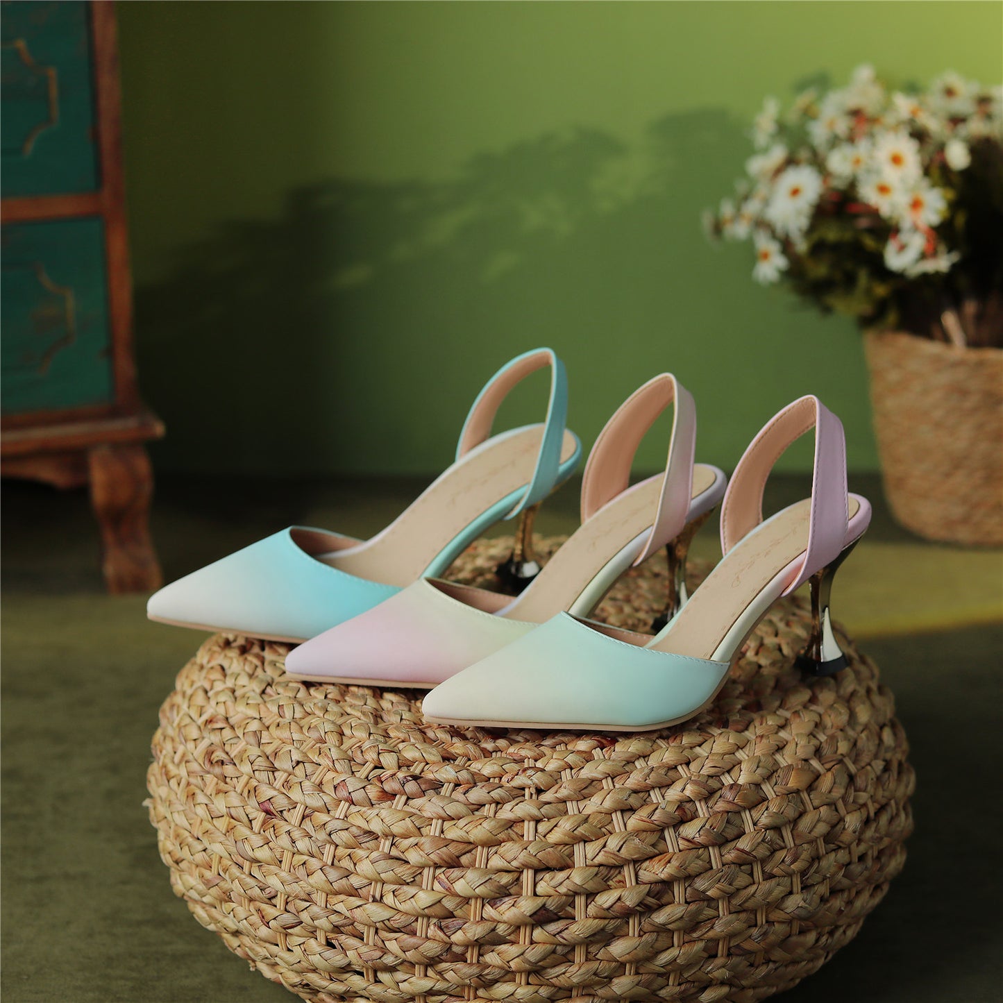 Nine Seven Graduated Colors Handmade Women's Pointed Toe  High Heel Slingback Sandal Shoes