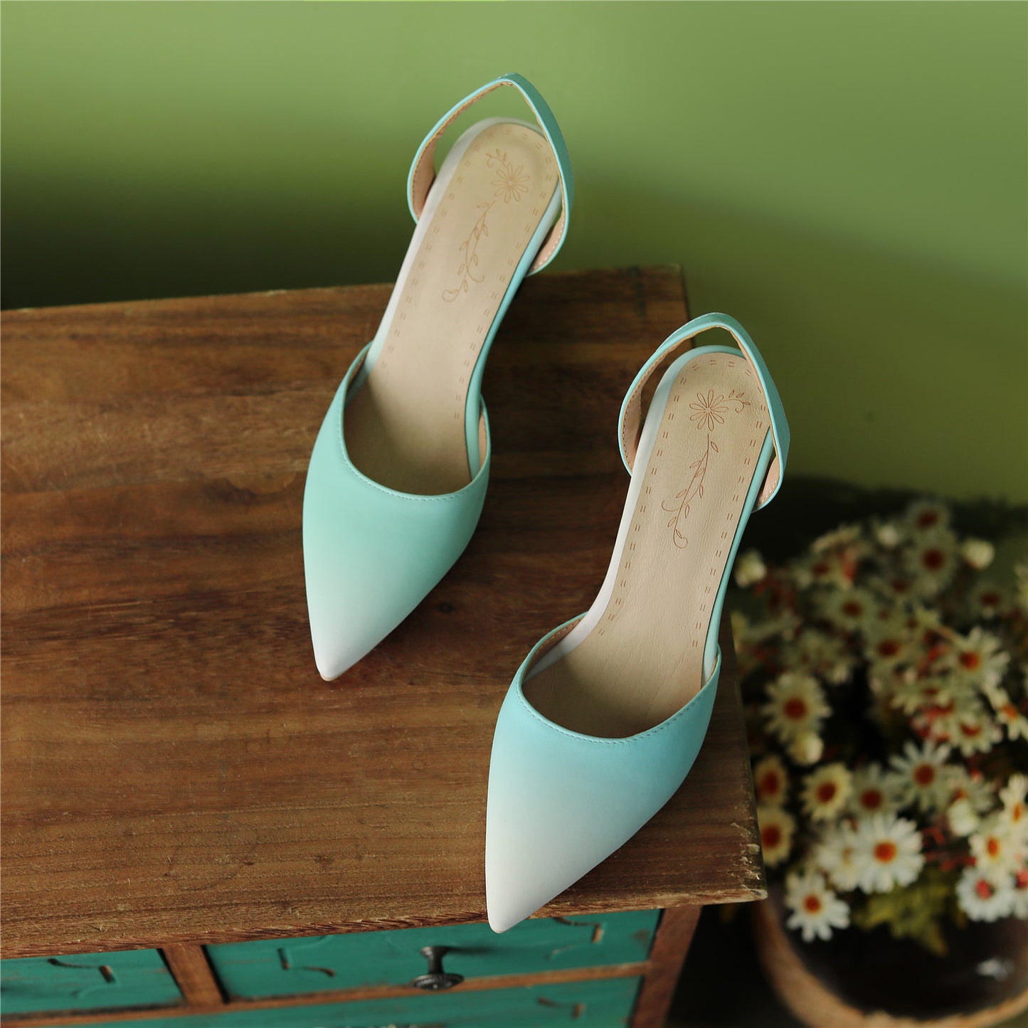 Nine Seven Graduated Colors Handmade Women's Pointed Toe  High Heel Slingback Sandal Shoes