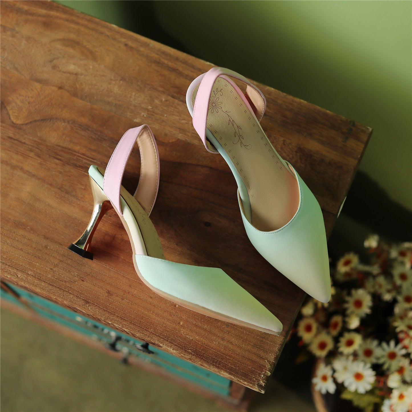 Nine Seven Graduated Colors Handmade Women's Pointed Toe  High Heel Slingback Sandal Shoes