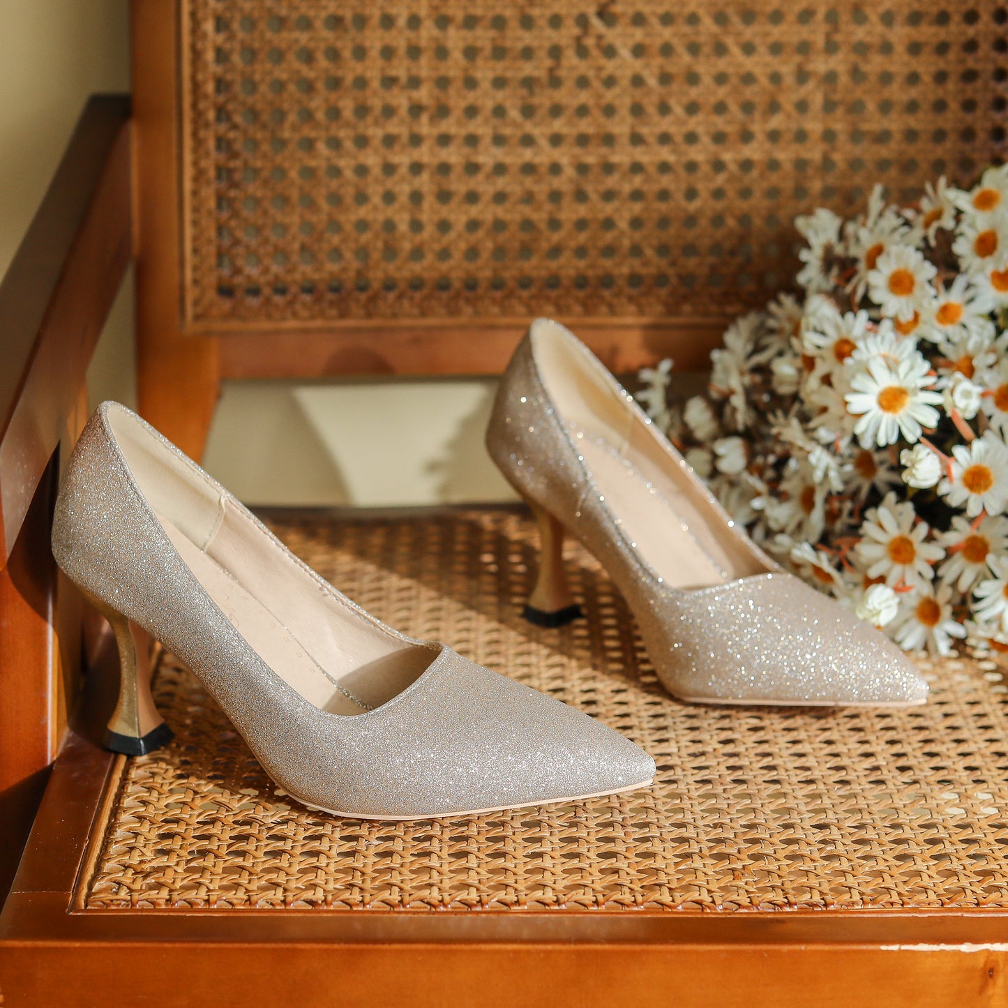 Nine Seven Women's Handmade Pointed Toe Glitter High Heel Weeding Pumps Shoes