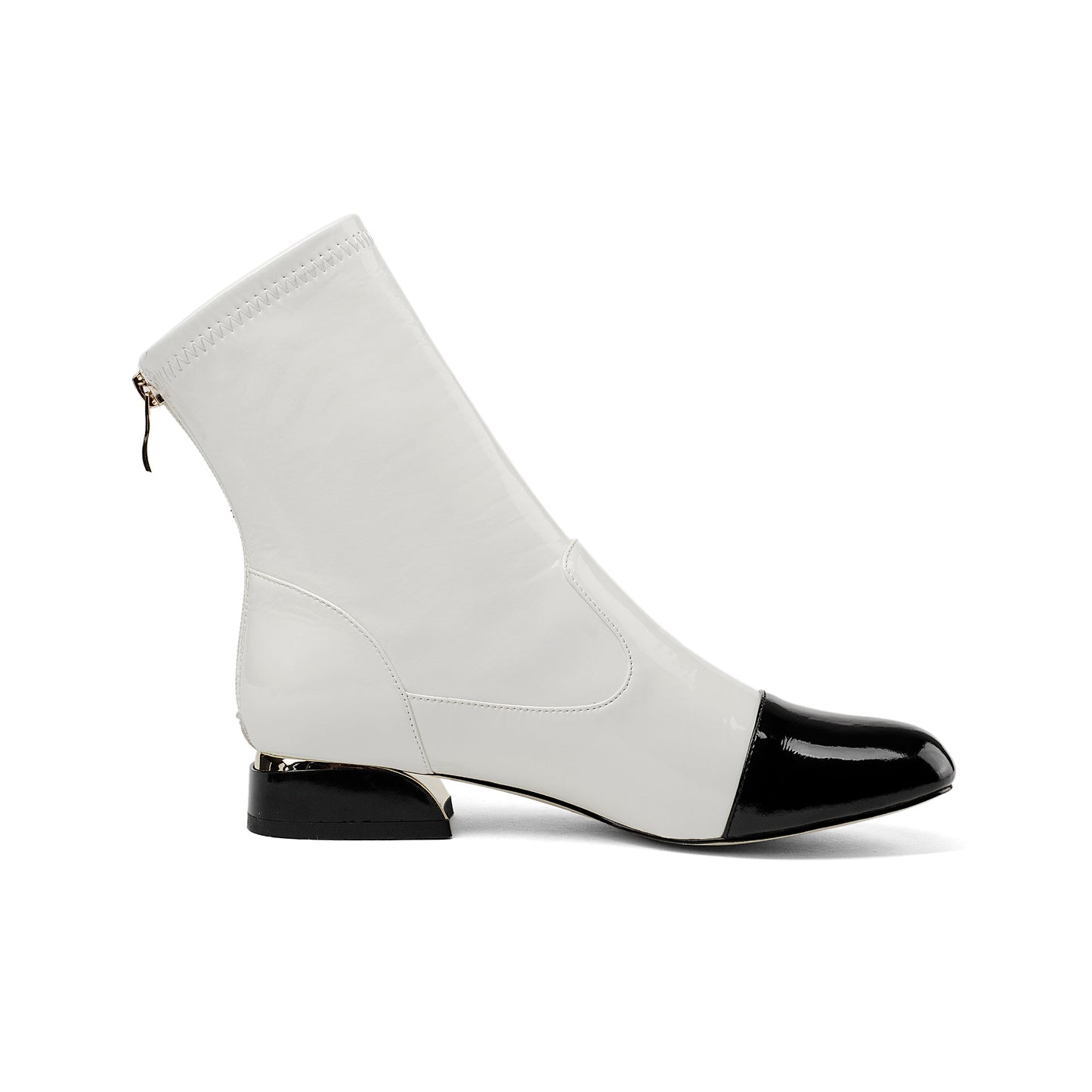 Nine Seven Women's Handmade Patent Leather Round Toe Comfort Flat Stylish Back Zipper Ankle Boots