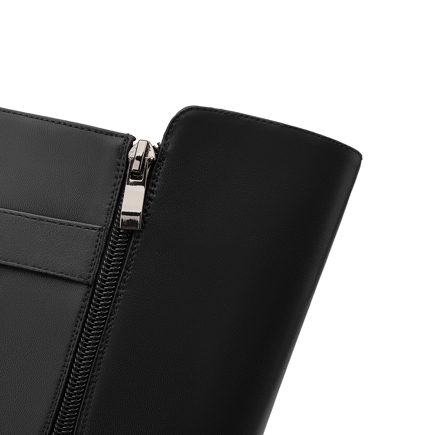 Nine Seven Women's Genuine Leather Round Toe Side Zipper Handmade Low Chunky Heel Comfort Knee High Boots with Metal Décor