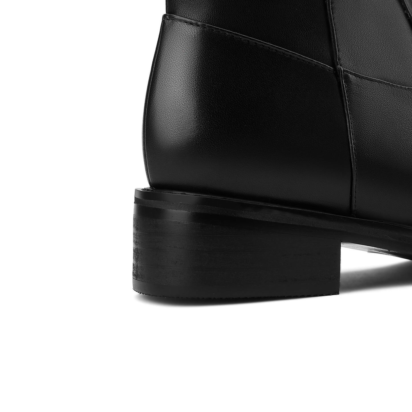 Nine Seven Women's Genuine Leather Round Toe Side Zipper Handmade Low Chunky Heel Comfort Knee High Boots with Metal Décor