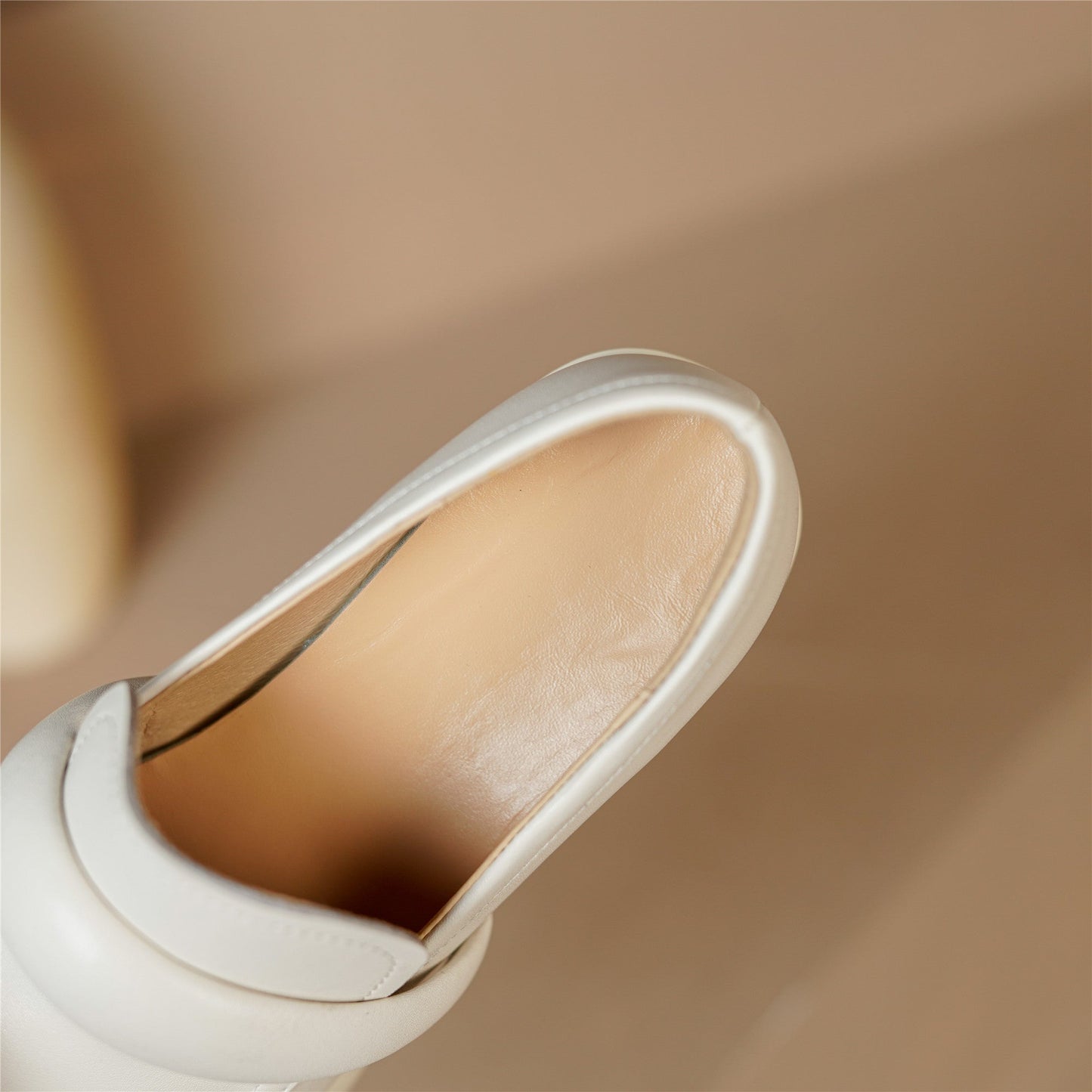 Nine Seven Handmade Women's Genuine Leather Slip On Round Toe Mid Chunky Heel Casual Loafer Pumps Shoes