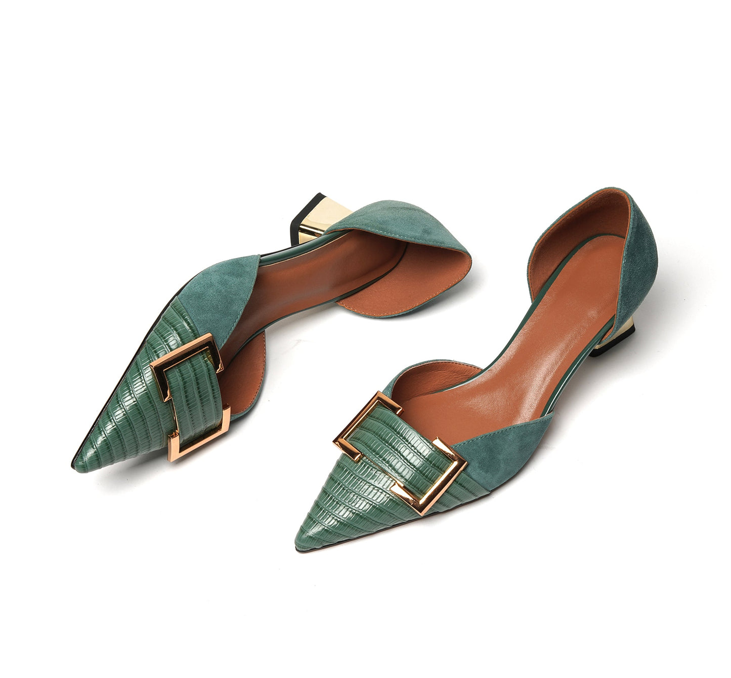 Nine Seven Women's Pointed Toe Handmade Buckle Genuine/Suede Leather Slip On Low Heel Pump Shoes