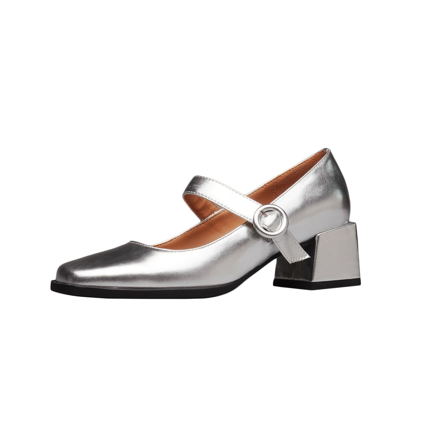 Nine Seven Handmade Women's Patent Leather Square Toe Buckle Low Chunky Heel Mary Janes Pumps Shoes