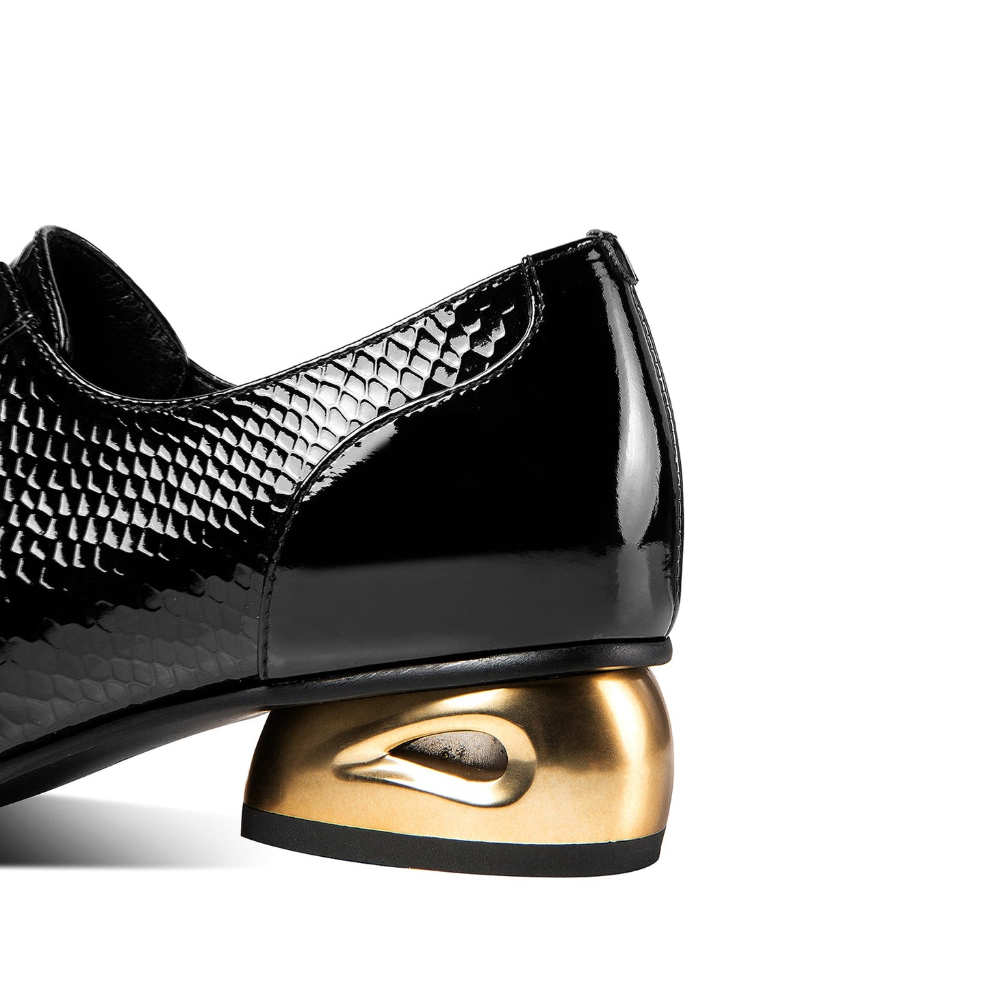 Nine Seven Women's Patent Leather Handmade Pointed Toe Low Golden Chunky Heel Lace Up Scale Classic Pumps