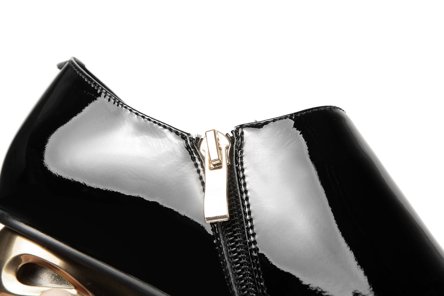 Nine Seven Women's Patent Leather Handmade Low Chunky Heel Pointed Toe Side Zipper Loafer Pump Shoes