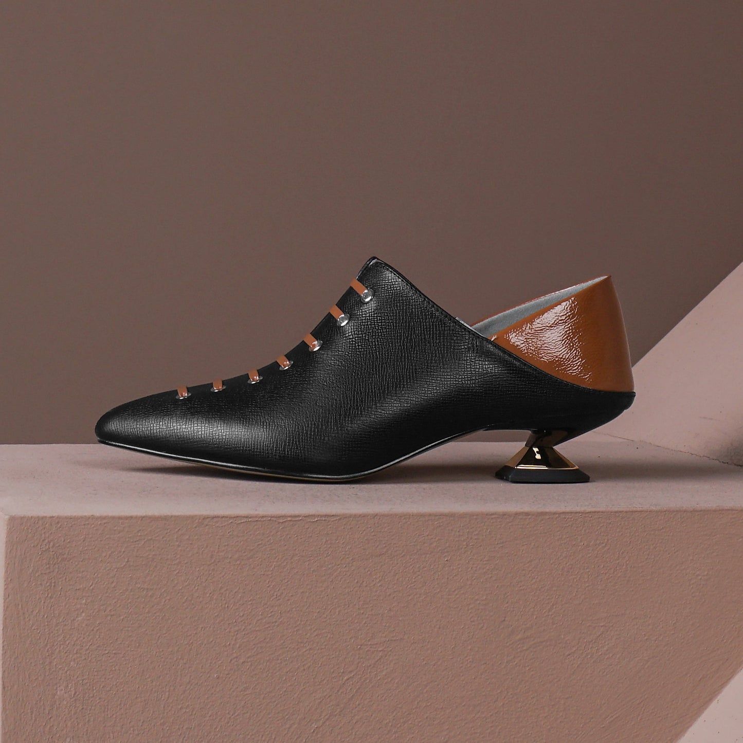 Nine Seven Women's Handmade Genuine Leather Unique Low Chunky Heel Pointed Toe Side Zip Up Assorted Color Pump Shoes