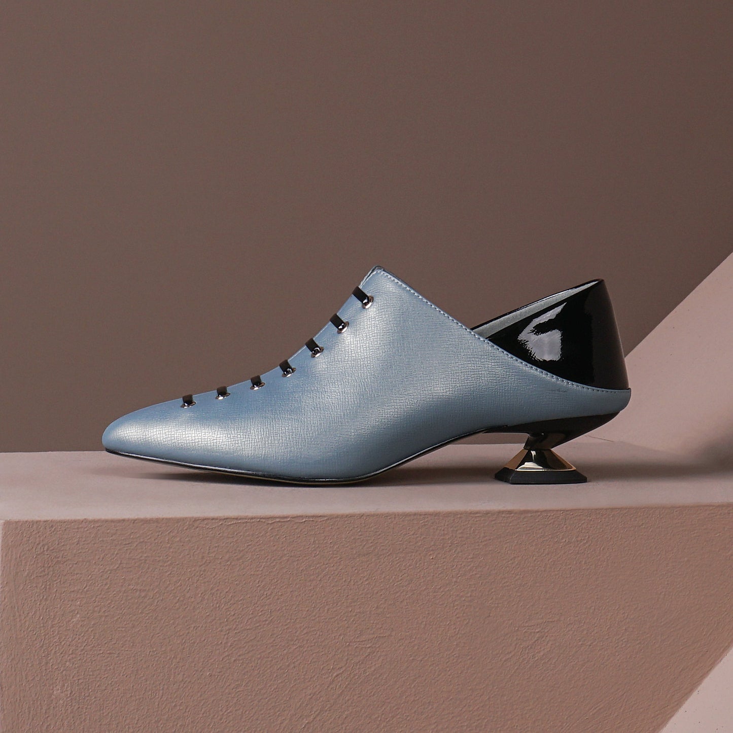 Nine Seven Women's Handmade Genuine Leather Unique Low Chunky Heel Pointed Toe Side Zip Up Assorted Color Pump Shoes