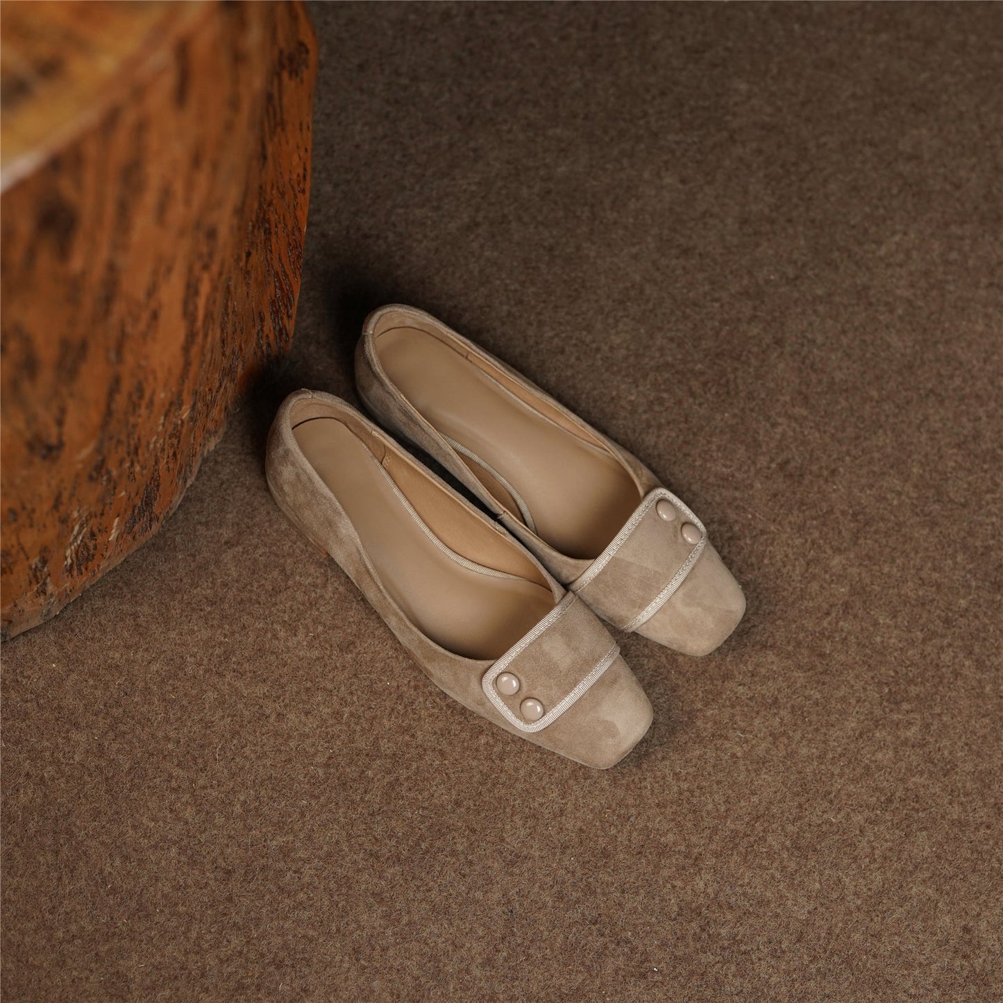 Nine Seven Women's Square Toe Soft Suede Leather Handmade Button Décor Comfort Slip On Flats