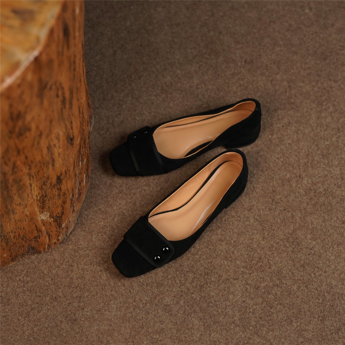 Nine Seven Women's Square Toe Soft Suede Leather Handmade Button Décor Comfort Slip On Flats