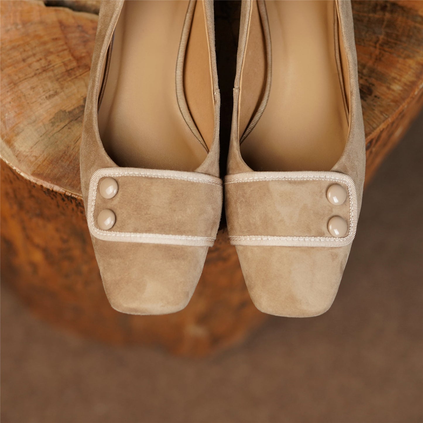 Nine Seven Women's Square Toe Soft Suede Leather Handmade Button Décor Comfort Slip On Flats