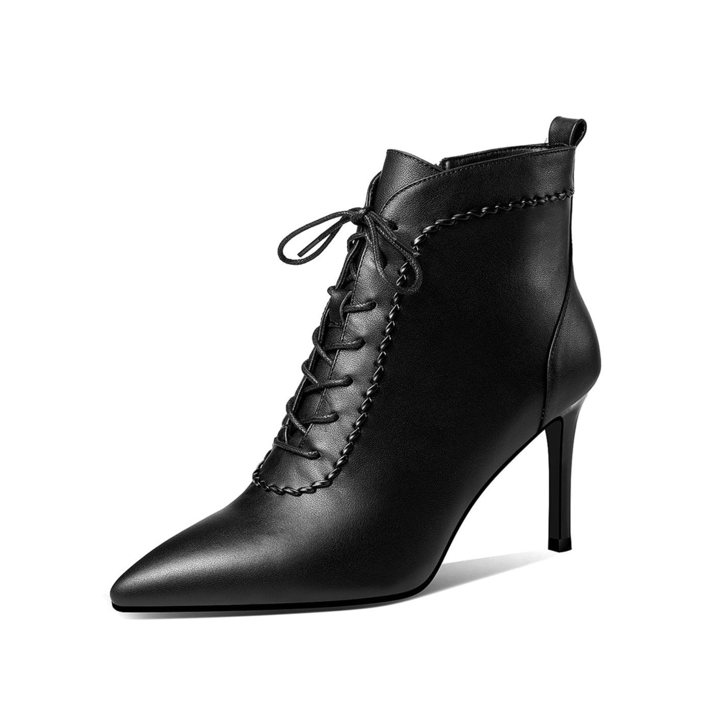 Nine Seven Women's Genuine Leather Sexy Stiletto Heel Handmade Zip Up Pointed Toe Booties with Selftie Design