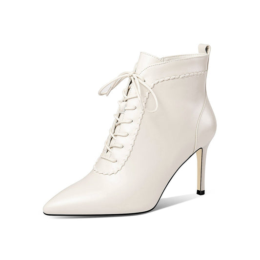 Nine Seven Women's Genuine Leather Sexy Stiletto Heel Handmade Zip Up Pointed Toe Booties with Selftie Design