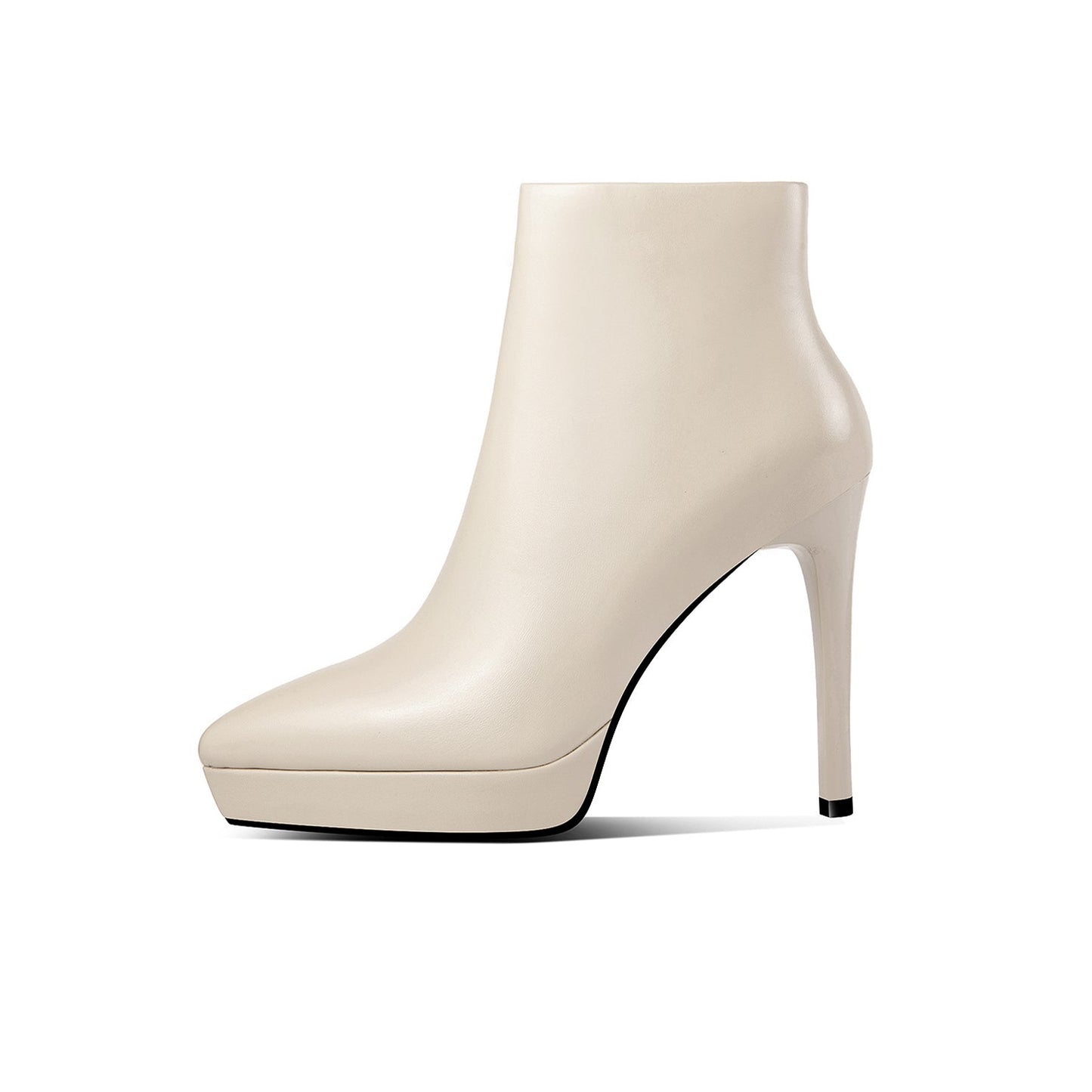 Nine Seven Women's Genuine Leather Pointed Toe Handmade Platform Side Zipper Stiletto High Heels Chic Ankle Boots