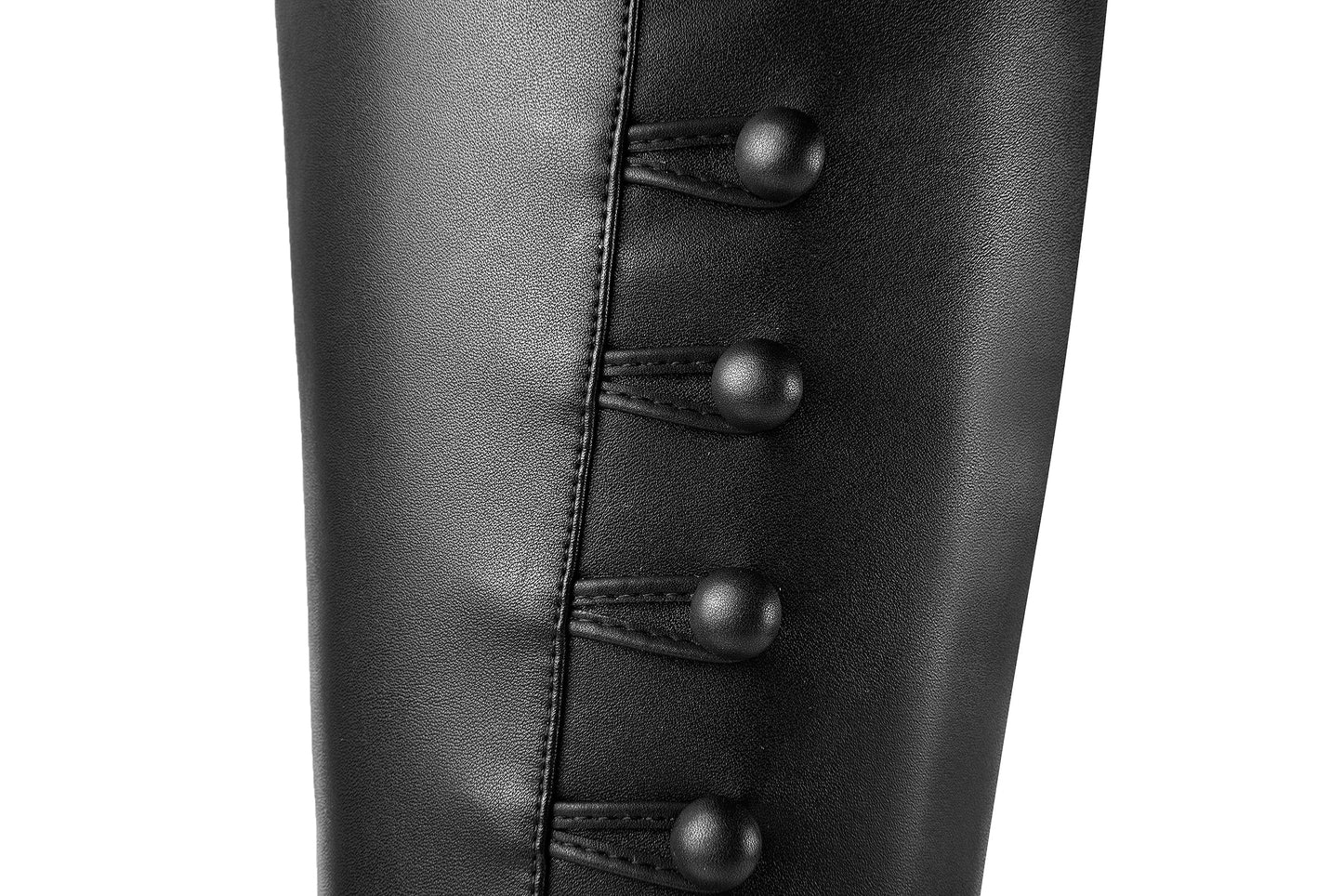 Nine Seven Women's Genuine Leather Handmade Side Zip Up Pointed Toe Mid Chunky Heel Modern Knee High Boots with Buttons Decor
