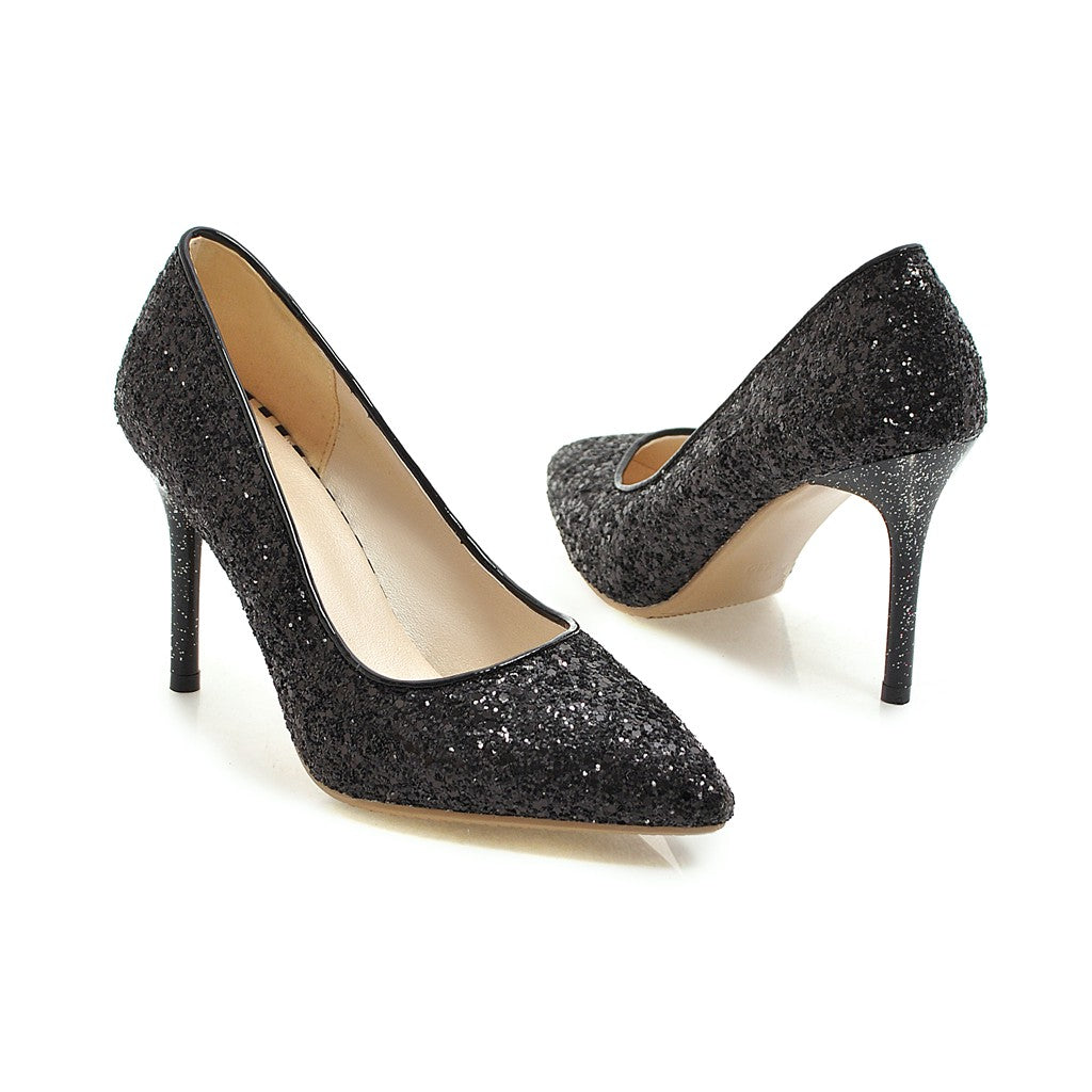 Nine Seven Women's Handmade Pointed Toe Glitter High Stileto Heel Slip On Bridal Pumps Shoes