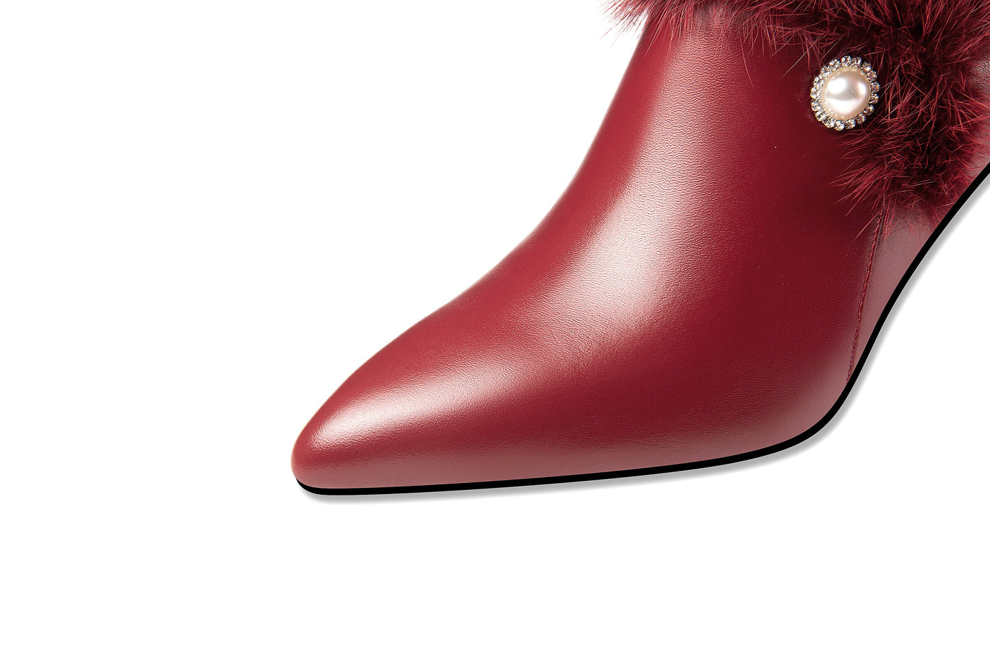 Nine Seven Women's Handmade Genuine Leather and Fur High Heel Side Zip Up Pointed Toe Elegant Oxford Pumps