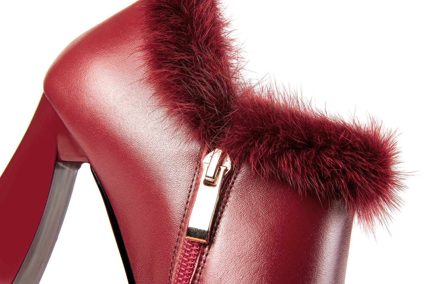 Nine Seven Women's Handmade Genuine Leather and Fur High Heel Side Zip Up Pointed Toe Elegant Oxford Pumps