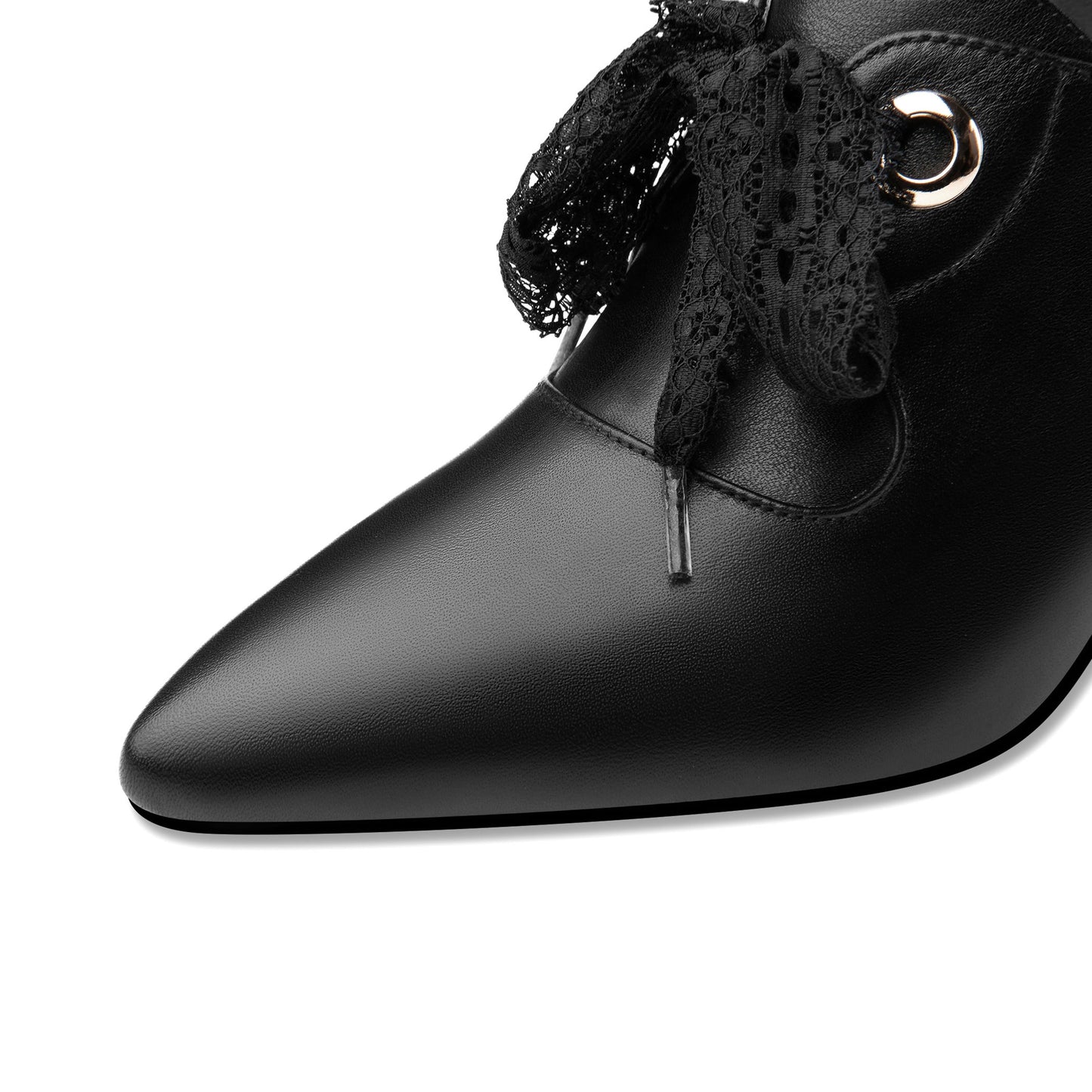 Nine Seven Genuine Leather Women's Handmade Pointed Toe Elegant Bowtie Spool Heel Pumps with Side Zipper