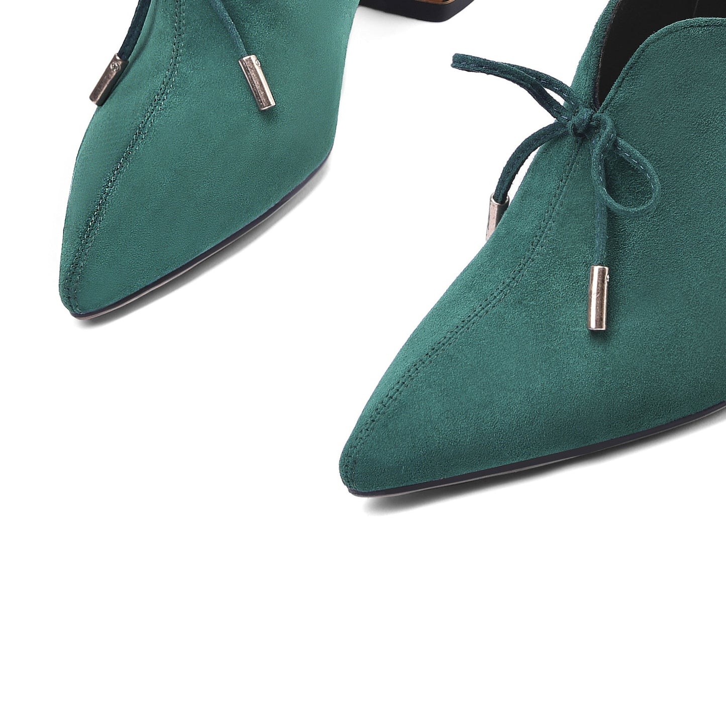 Nine Seven Women's Suede Leather Pointed Toe Handmade Side Zip High Chunky Heel Pumps with Cute Bow