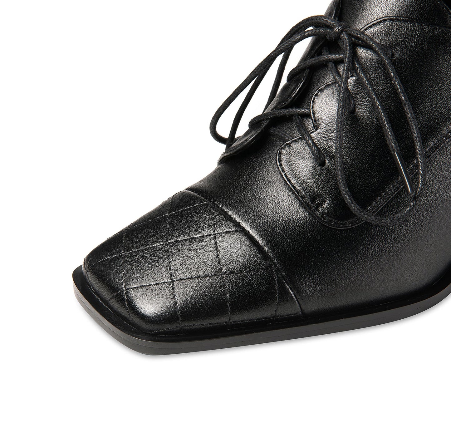 Nine Seven Genuine Leather Women's Handmade Classic Square Toe Chunky Heel Lace Up Oxford Pump Shoes