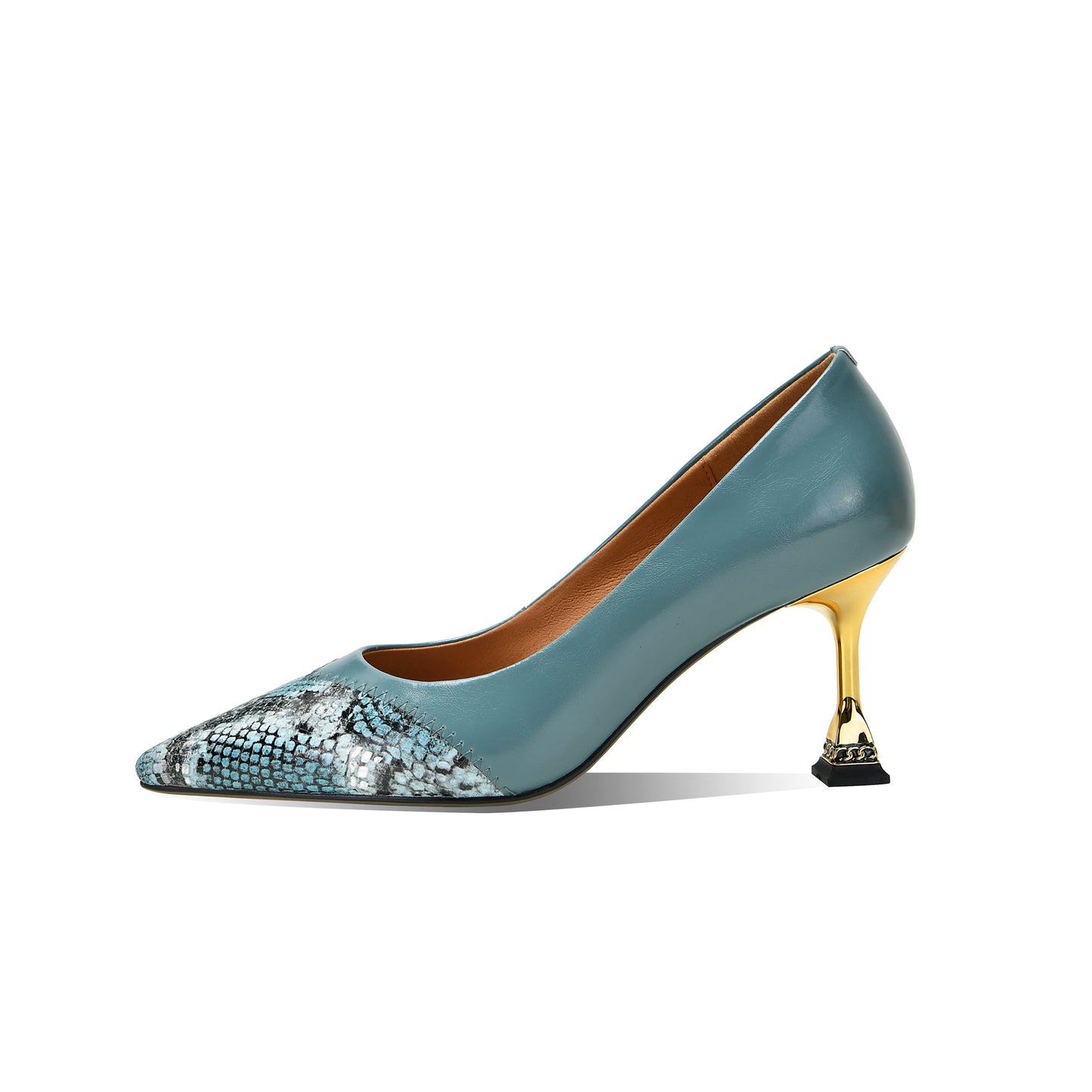 Nine Seven  Women's Pointed Toe Snakeskin Printed Genuine Leather Handmade Stiletto Mid Heels Stylish Pumps Shoes