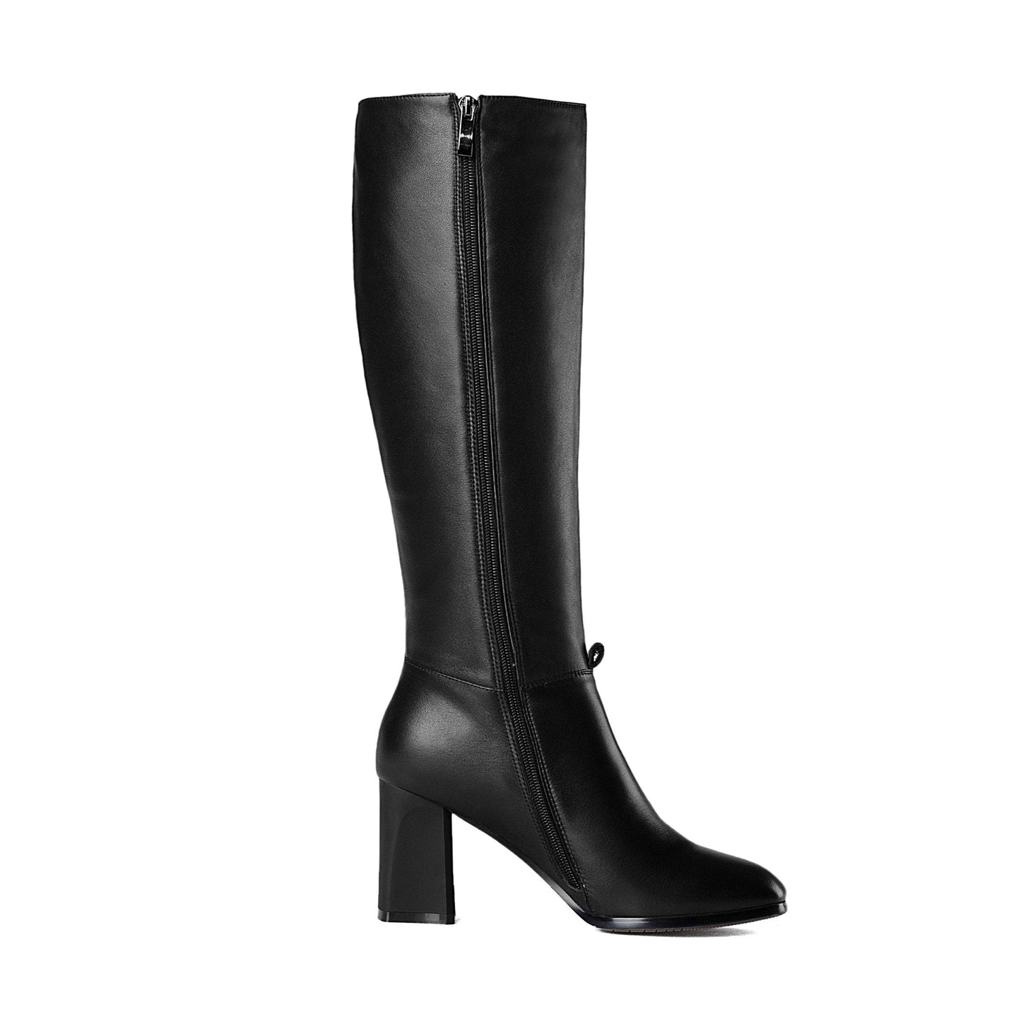 Nine Seven Genuine Leather Square Toe Chunky Heel comfortable Knee High Boots