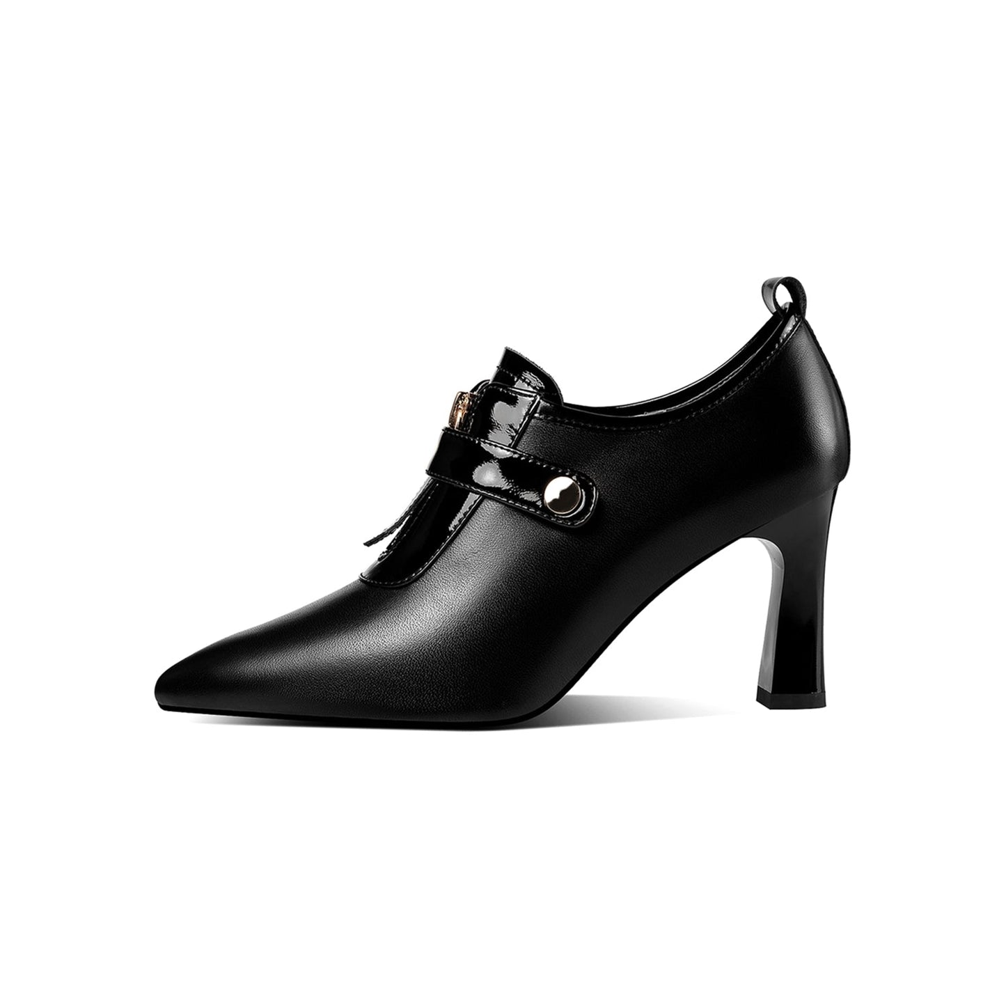 Nine Seven Women's Handmade Genuine Leather Sexy High Heel Pointed Toe Oxfords Pump Shoes with Front Zip and Button Decor