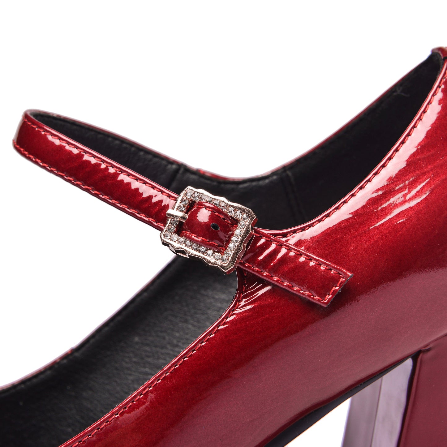 Nine Seven Women's Patent Leather Rouns Toe Handmade Buckle Belt High Chunky Heel Trendy Pumps Shoes