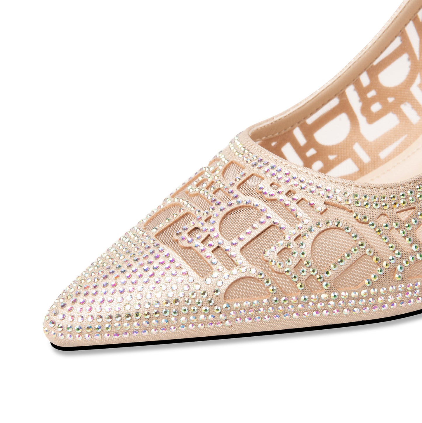 Nine Seven Leather Mesh Handmade Women's Pointed Toe  Mid Heel Buckle Rhinestone Slingback Sandal Shoes