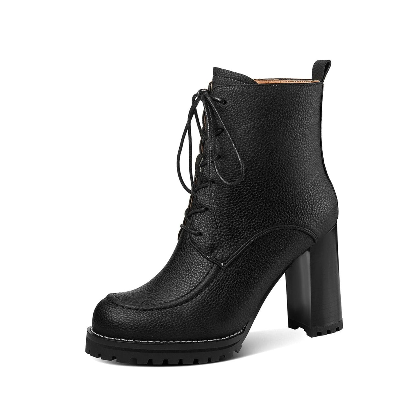 Nine Seven Women's Genuine Leather Handmade High Chunky Heel Round Toe Selftie Zip Up Ankle Boots