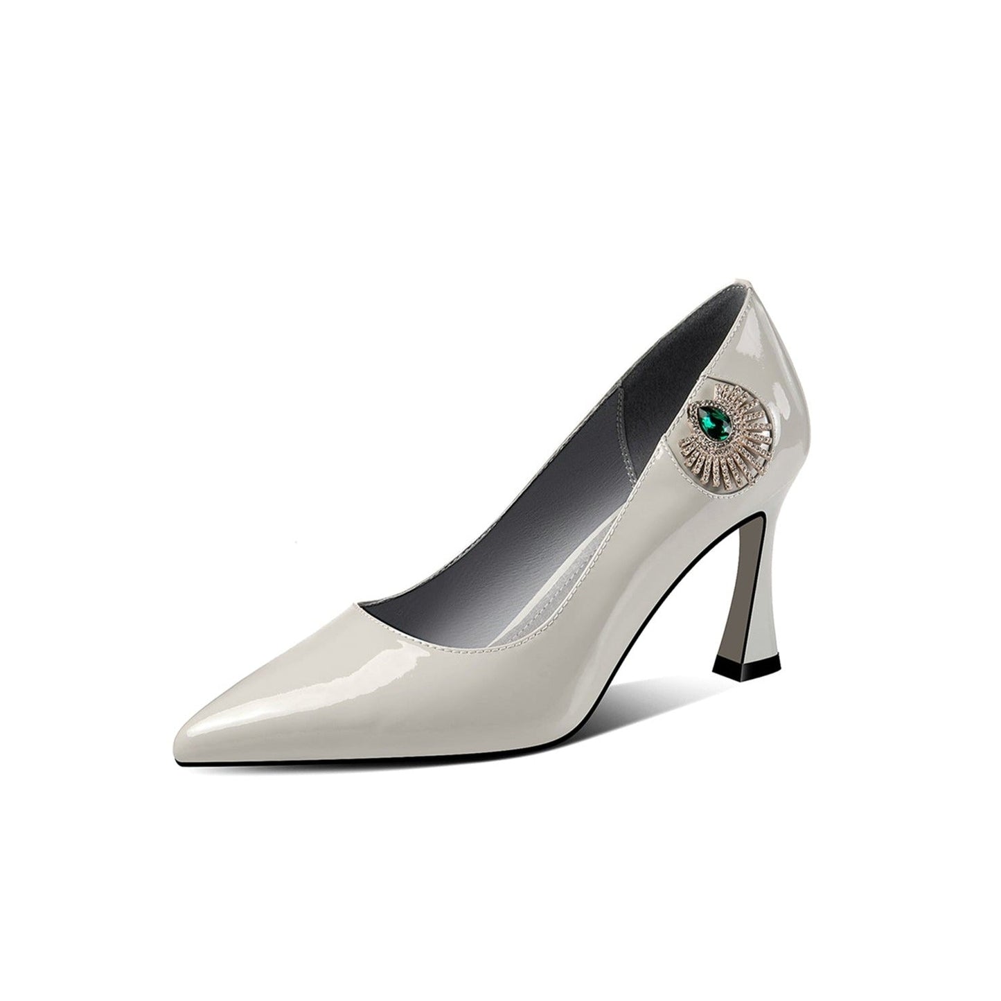 Nine Seven Patent Leather Women's Handmade Pointed Toe Unique Glitter Rhinestone Emerald Crystal Design High Heel Slip On Pumps