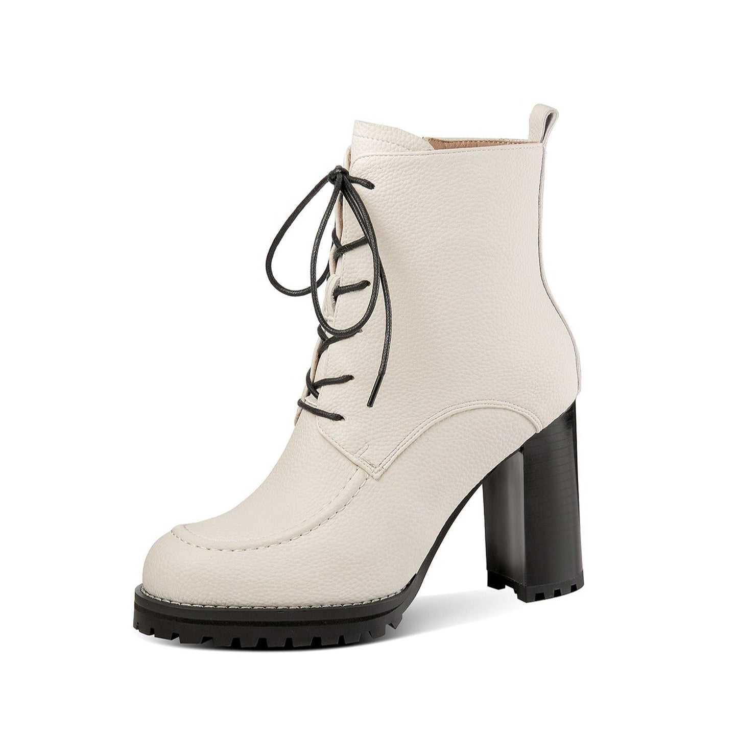 Nine Seven Women's Genuine Leather Handmade High Chunky Heel Round Toe Selftie Zip Up Ankle Boots