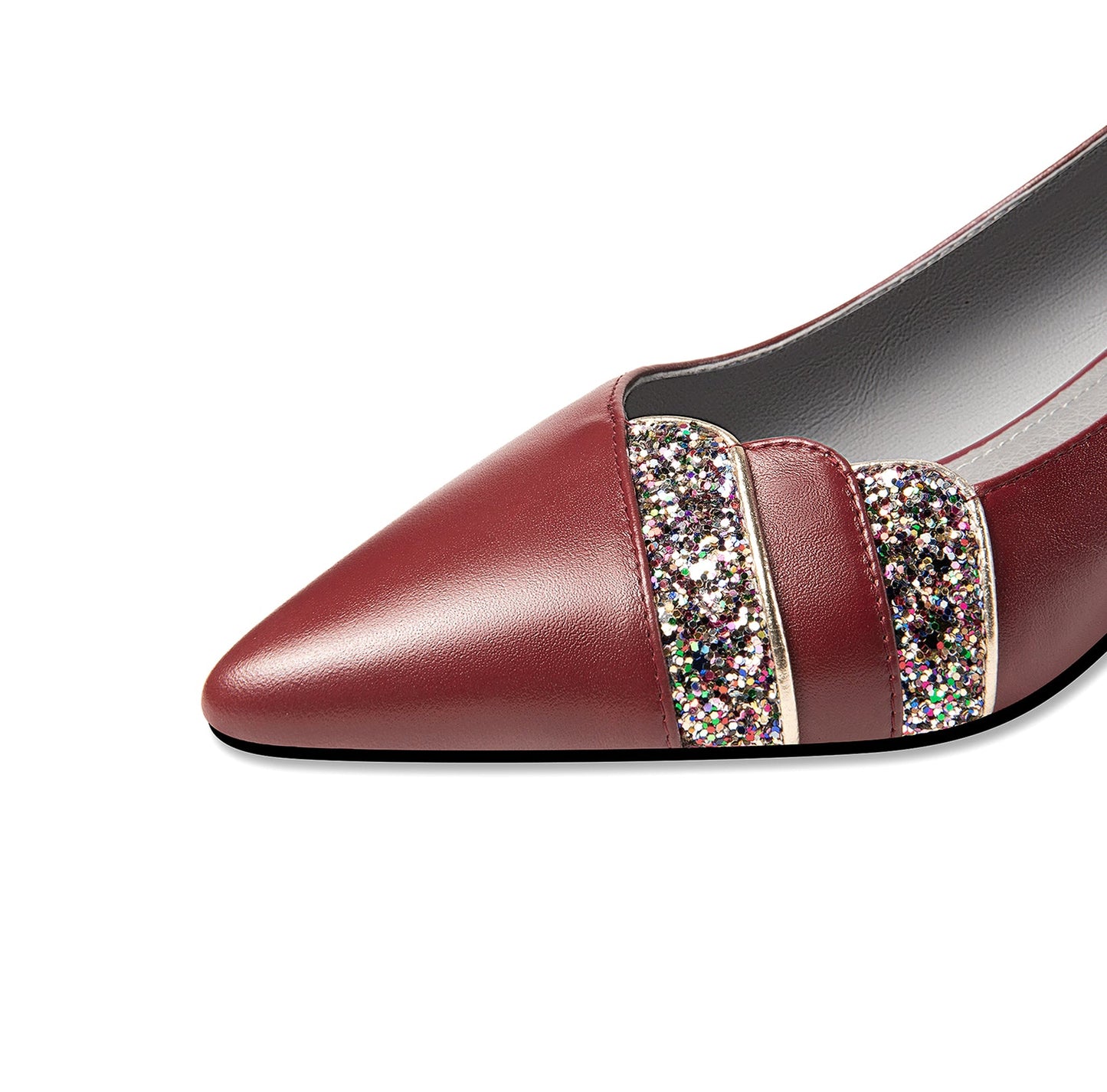 Nine Seven Women's Handmade Genuine Leather Spool Heel Pointed Toe Glitter Loafer Pumps