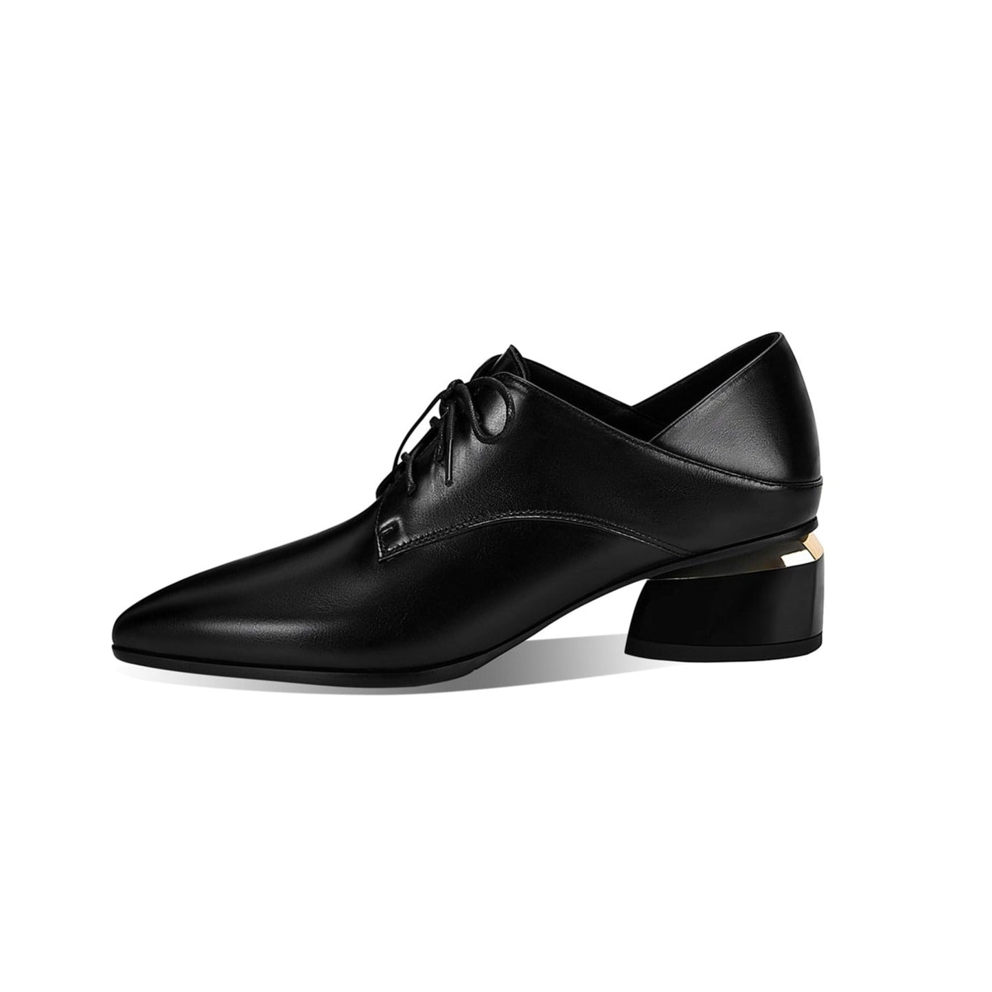 Nine Seven Women's Genuine Leather Pointed Toe Handmade Lace Up Low Chunky Heel Office Shoes