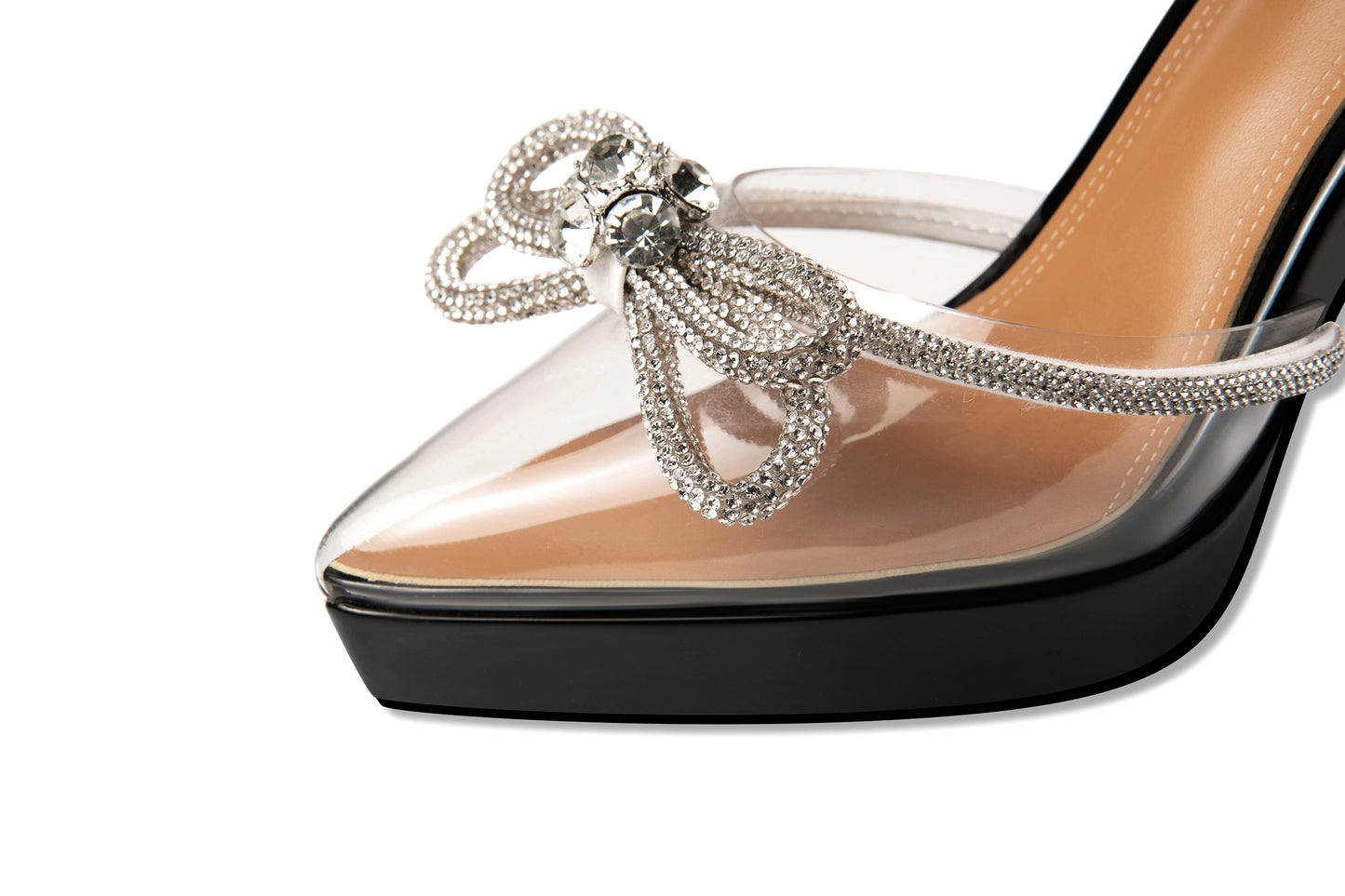 Nine Seven Patent Leather Handmade Women's Glitter Pattern Buckle High Spool Heel Platform Transparent Weeding Shoes