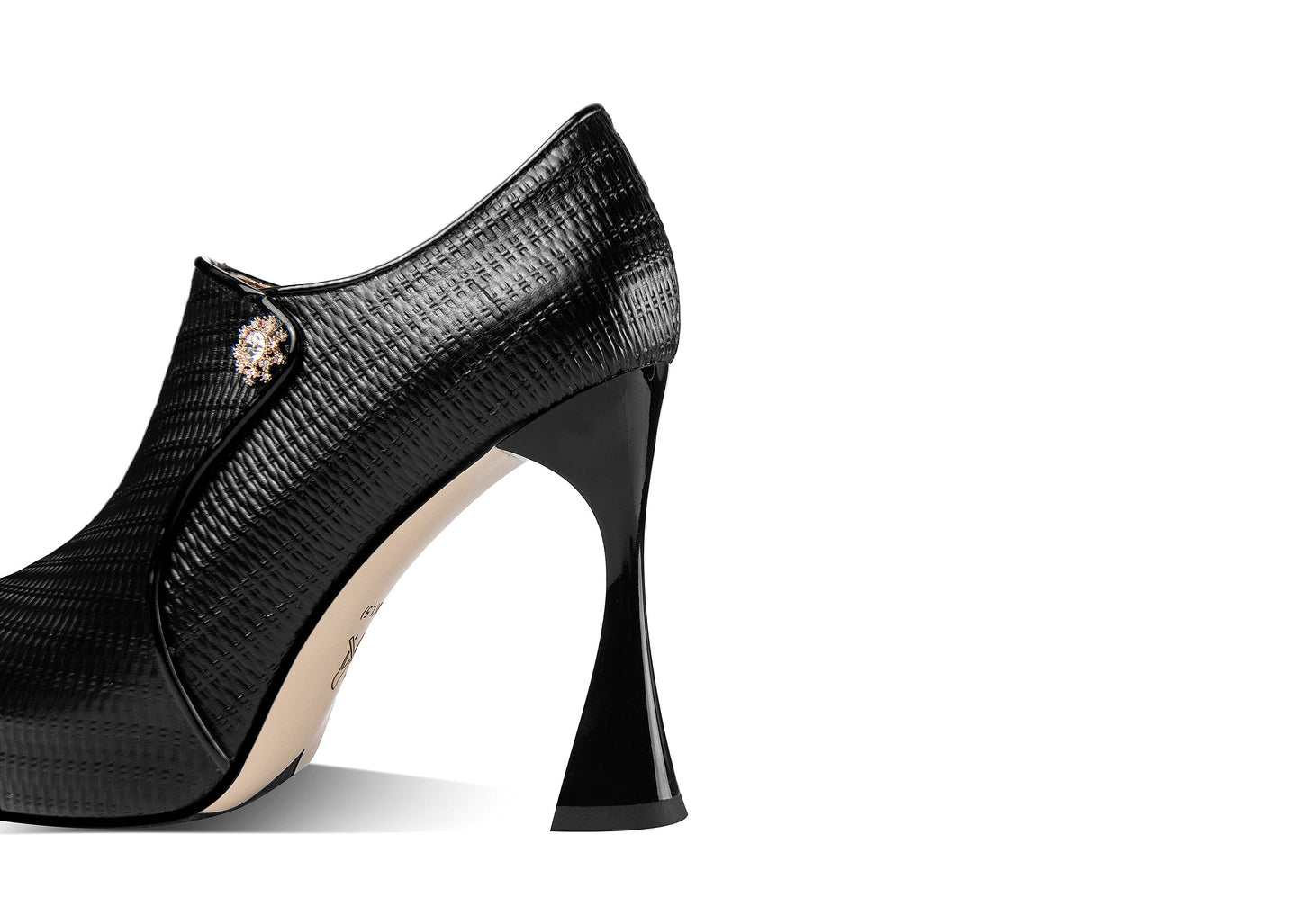 Nine Seven Pointed Toe Handmade Women's Genuine Leather High Spool Heel Side Zip Platform Pumps