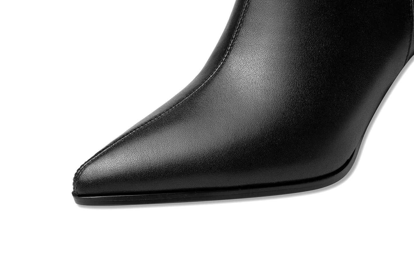 Nine Seven Genuine Leather Women's Handmade Side Zipper Pointed Toe Chunky Heel Ankle Boots