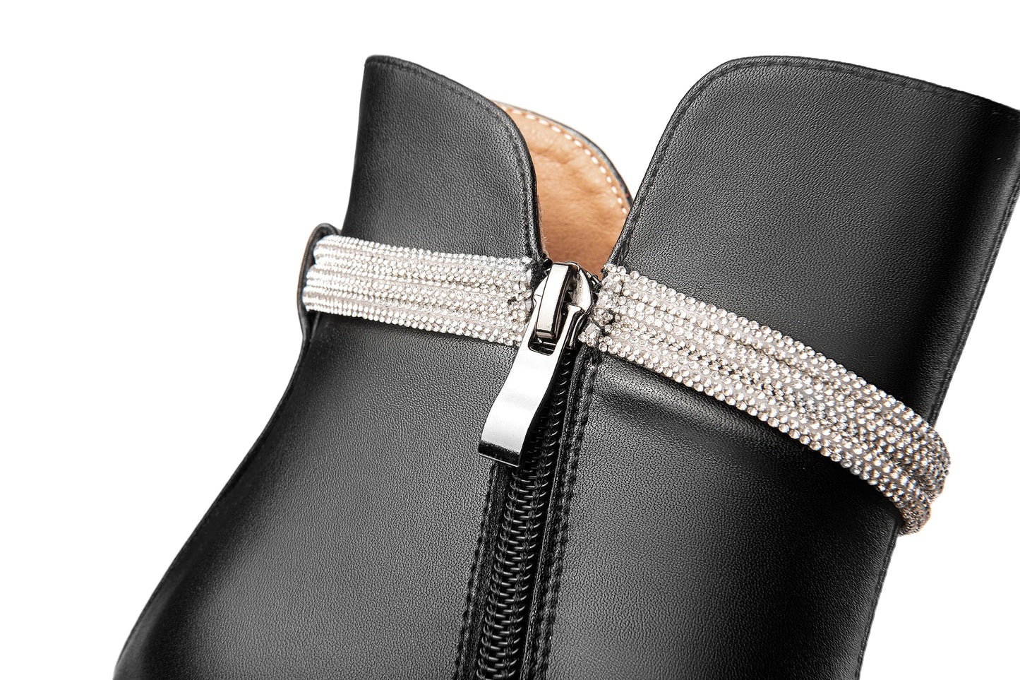 Nine Seven Genuine Leather Women's Handmade Side Zipper Pointed Toe Chunky Heel Ankle Boots