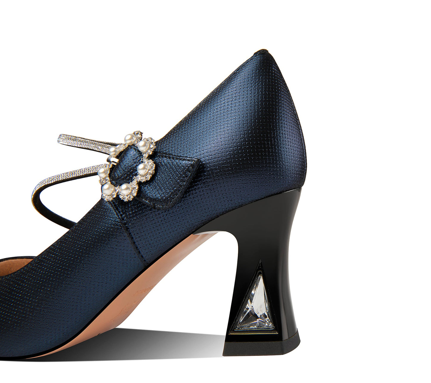 Nine Seven Women's Pointed Toe Genuine Leather Handmade Flower Buckle Mid Chunky Heels Graceful Pumps Shoes