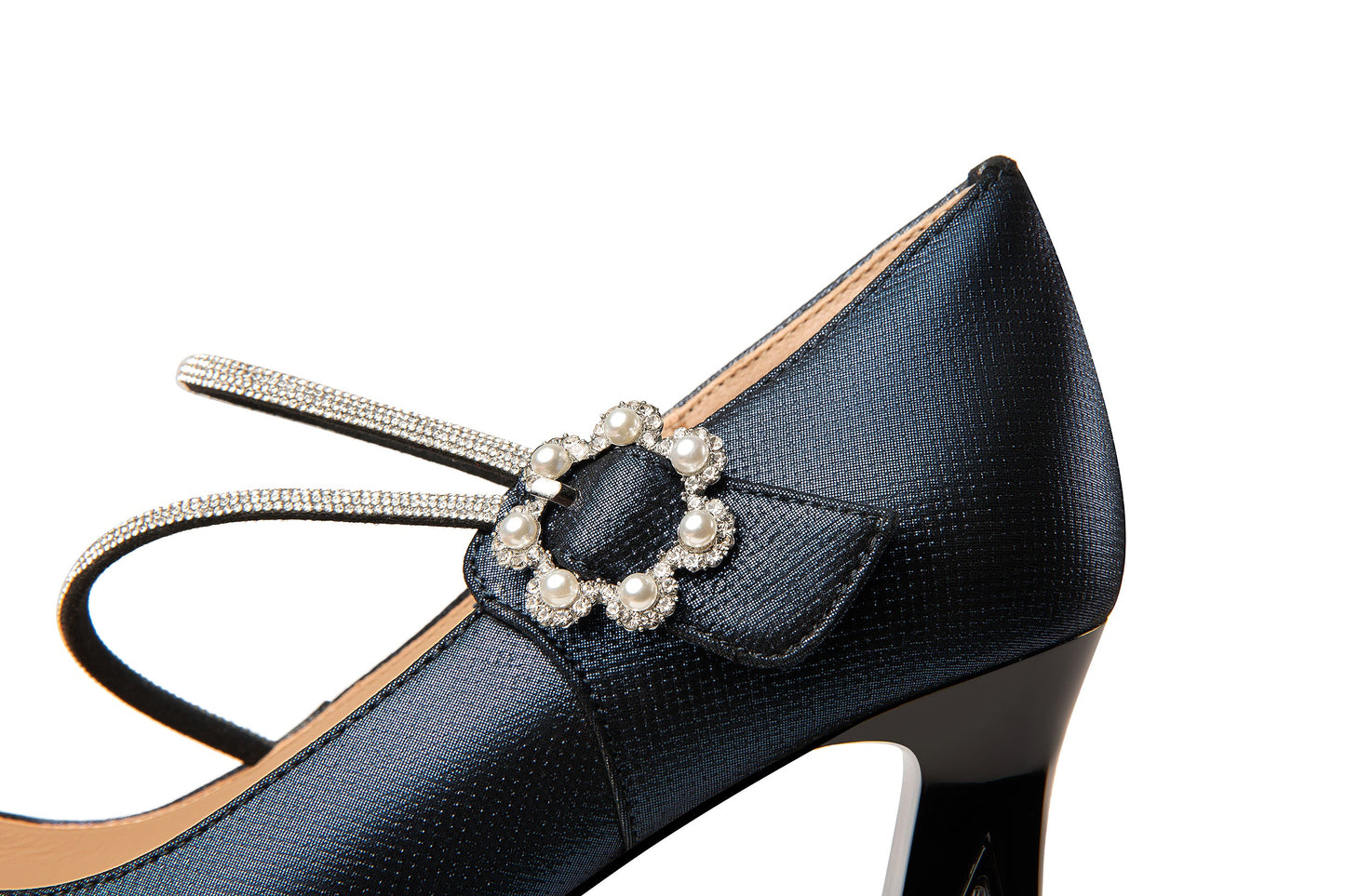 Nine Seven Women's Pointed Toe Genuine Leather Handmade Flower Buckle Mid Chunky Heels Graceful Pumps Shoes