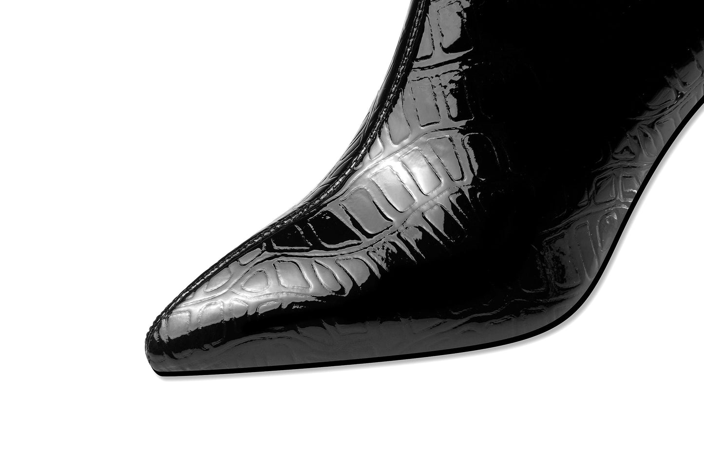 Nine Seven Patent Leather Women's Handmade Pointed Toe High Spool Heel Ring Zip Puller Ankle Boots