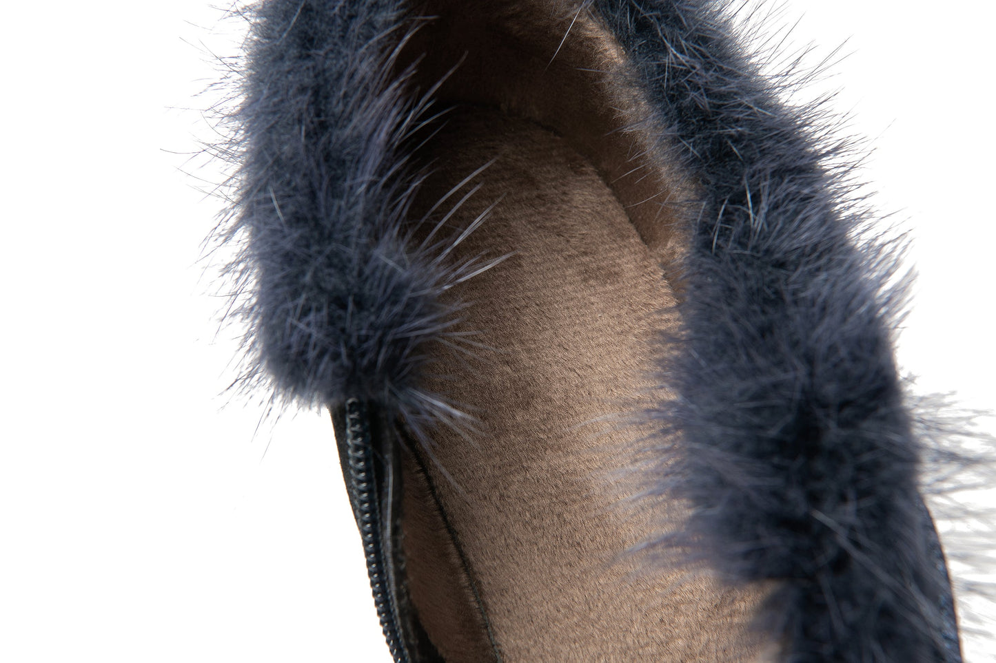 Nine Seven Handmade Women's Genuine Leather Furry Floral Side Zip Pointed Toe Mid Spool Rhinestone Heel Pumps