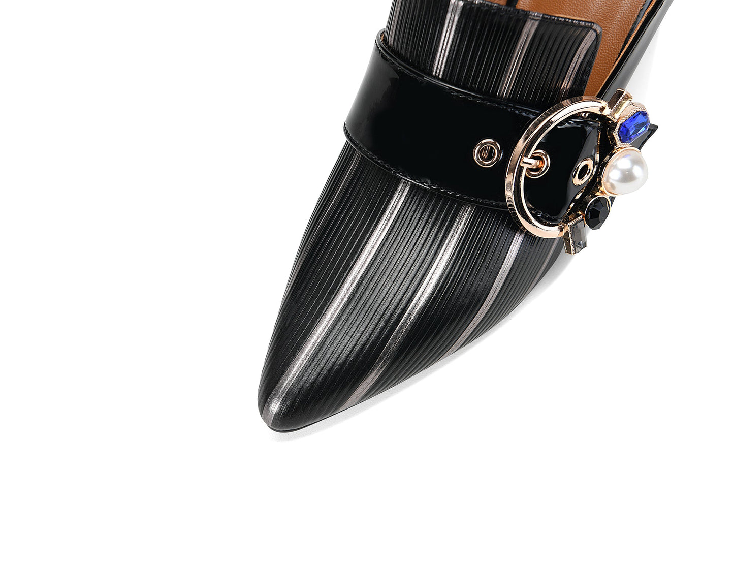 Nine Seven Women's Pointed Toe Glossy Genuine/Patent Leather Handmade Buckle Stylish Pumps Shoes with Mid Heels